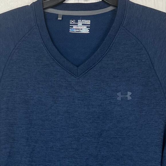 Under Armour Coldgear pullover Sweater/sweatshirt  men’s 2XL Blue V-neck - Picture 3 of 4